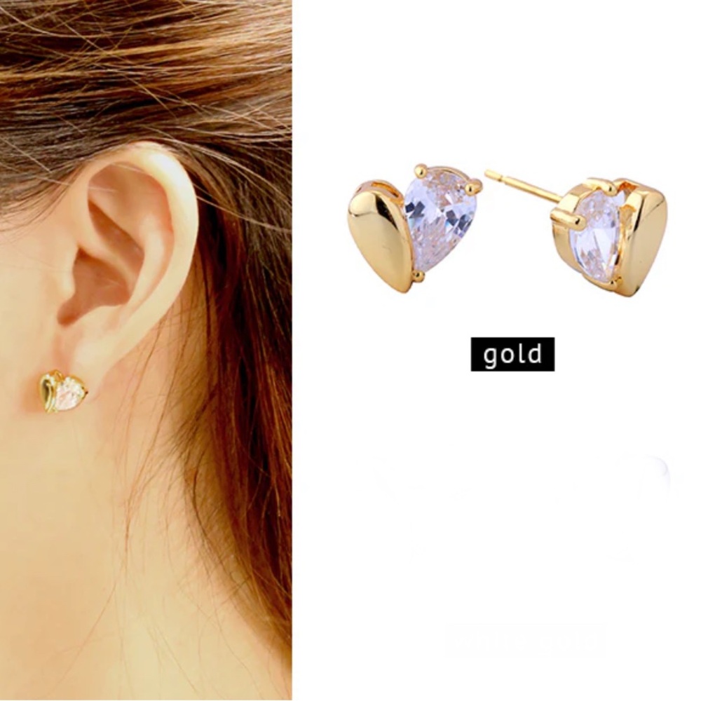 Heart Shaped Earrings - 14K Gold Dipped Heart Stud Earrings - Picture 4 of 8